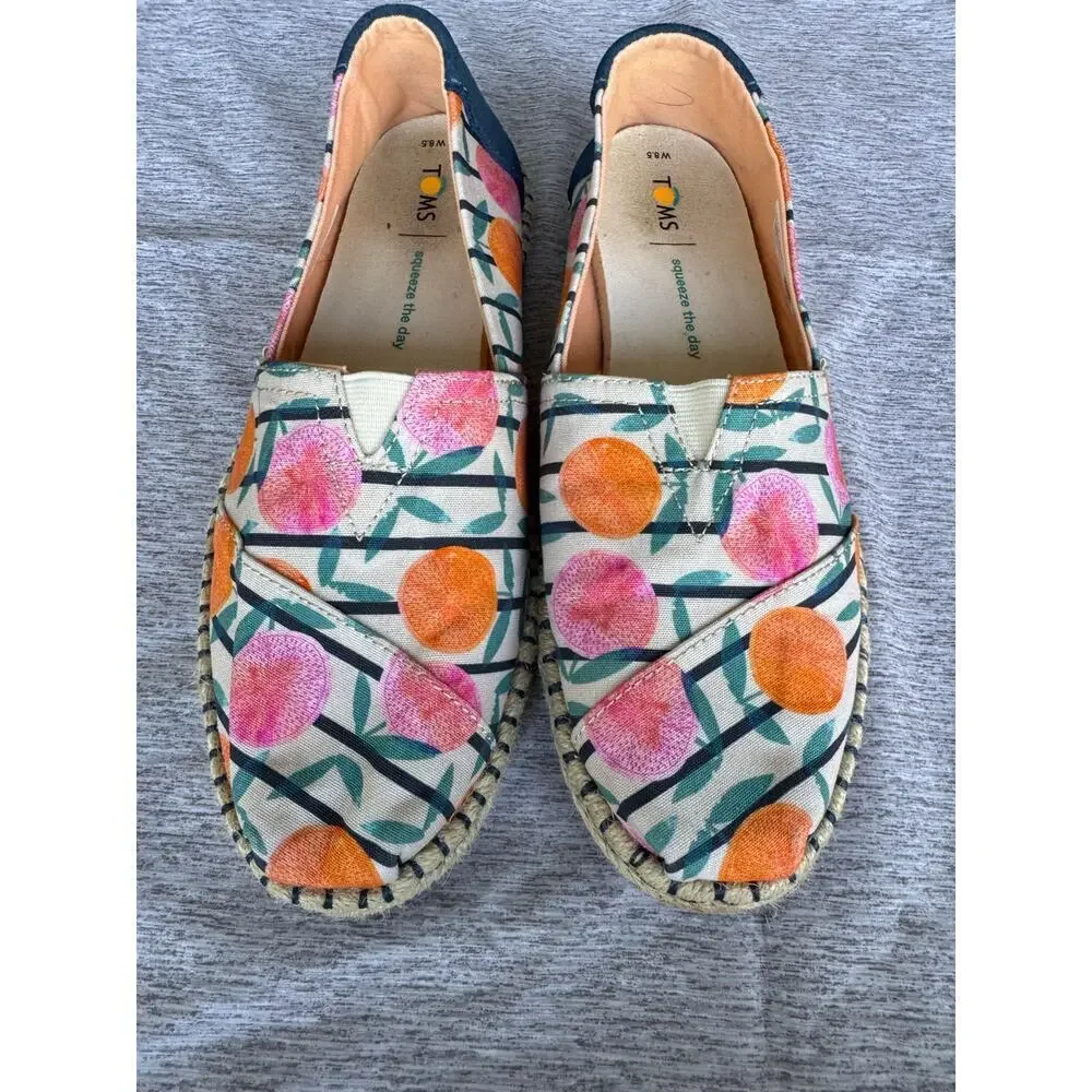 TOMS Classic Citrus/Orange Espadrille slip on shoes, size 8.5